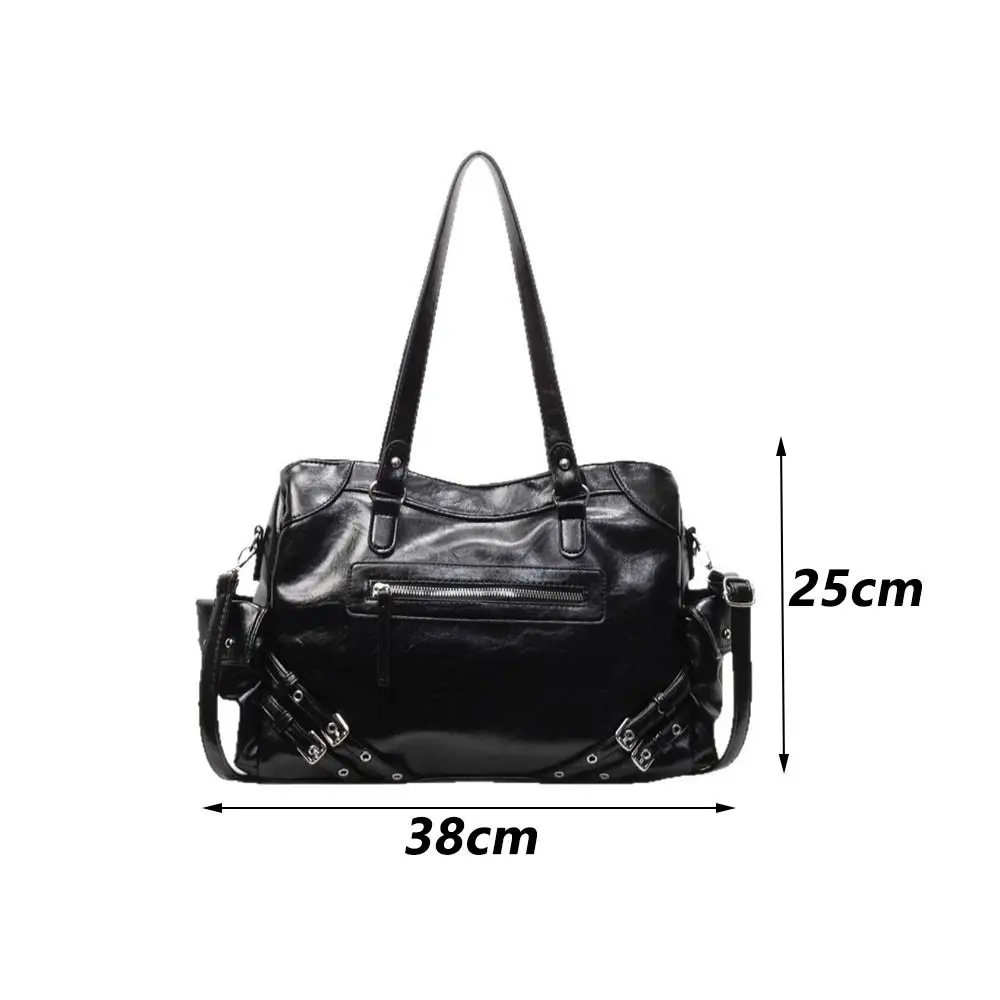 Bolso negro de cuero PU con asa y cierre
