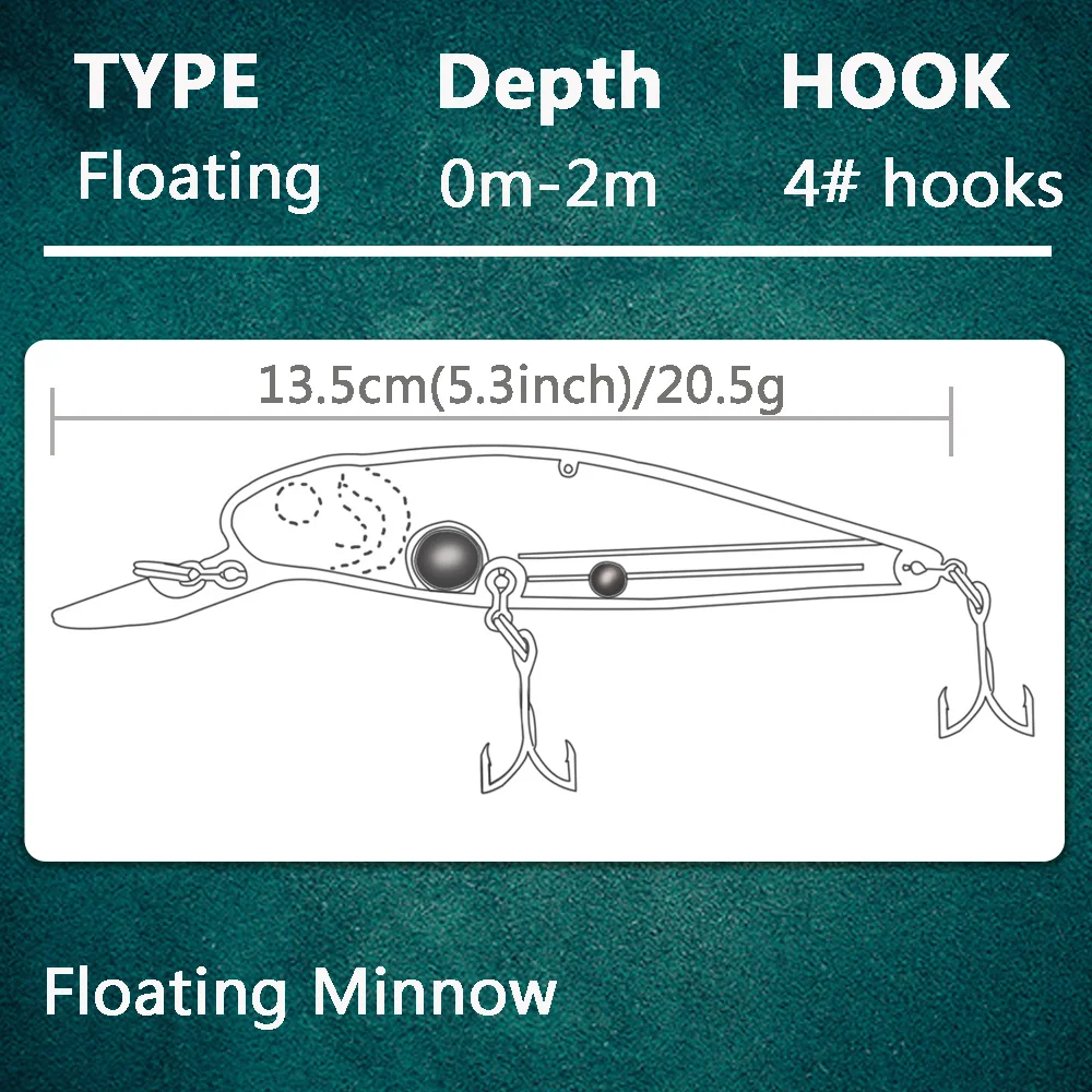 Señuelo Jerkbait Flotante – Wobbler con anzuelos triples para pesca de mar - imagen 3