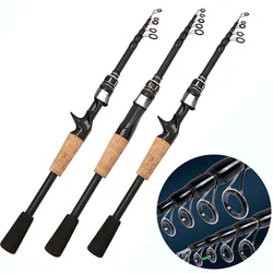 Caña de pescar baitcasting telescópica con mango de madera - ligero