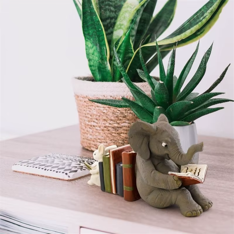 Sujetalibros elefante y conejo de resina – Decoración para lectura - imagen 5