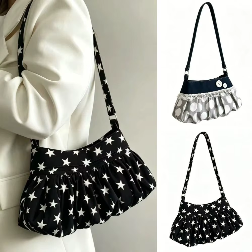 Bolso bandolera plisado niña – Estampado lunares encaje gran capacidad - imagen 4