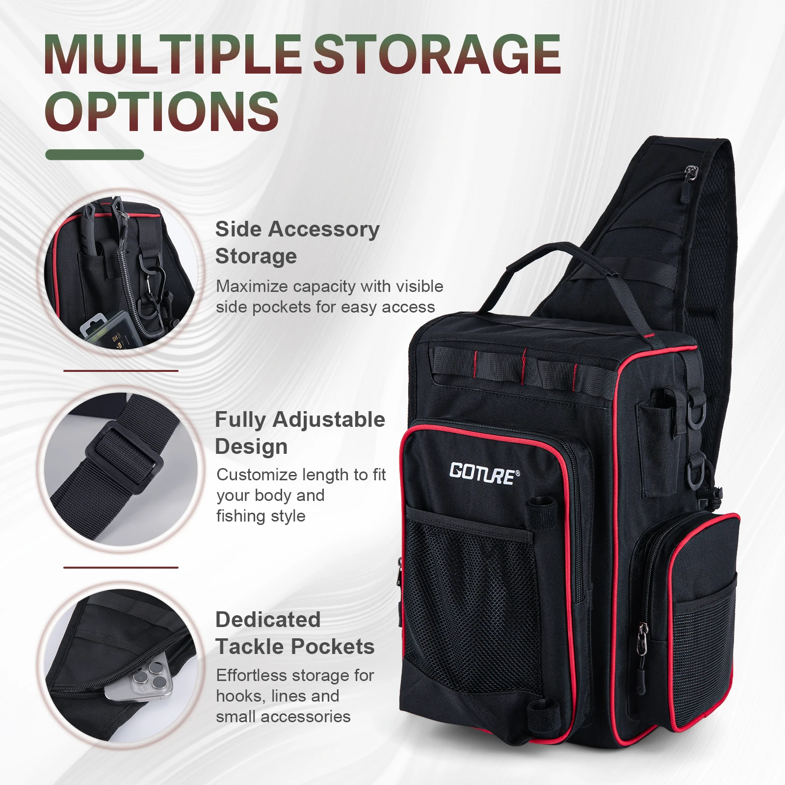 Mochila de pesca Goture 900D impermeable con bandejas y eslinga - imagen 5