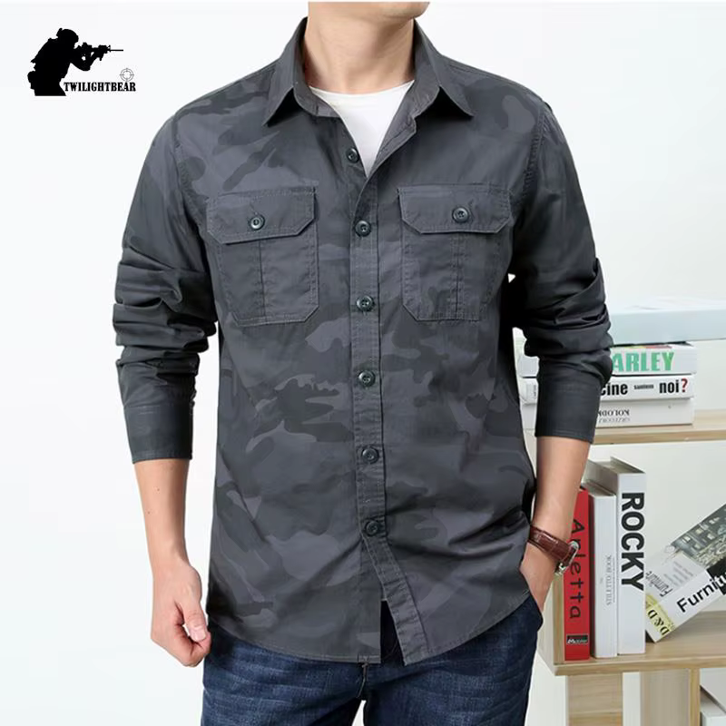 Camisa A2F9503 Camuflaje – Algodón puro gran tamaño hombre - imagen 2