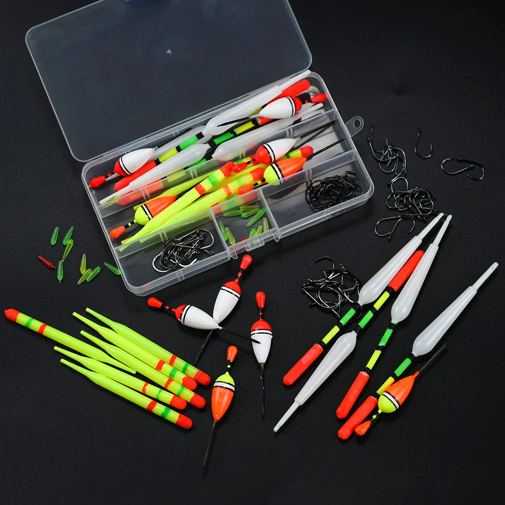Kit de flotadores de pesca de varios tamaños con ganchos y accesorios - imagen 3