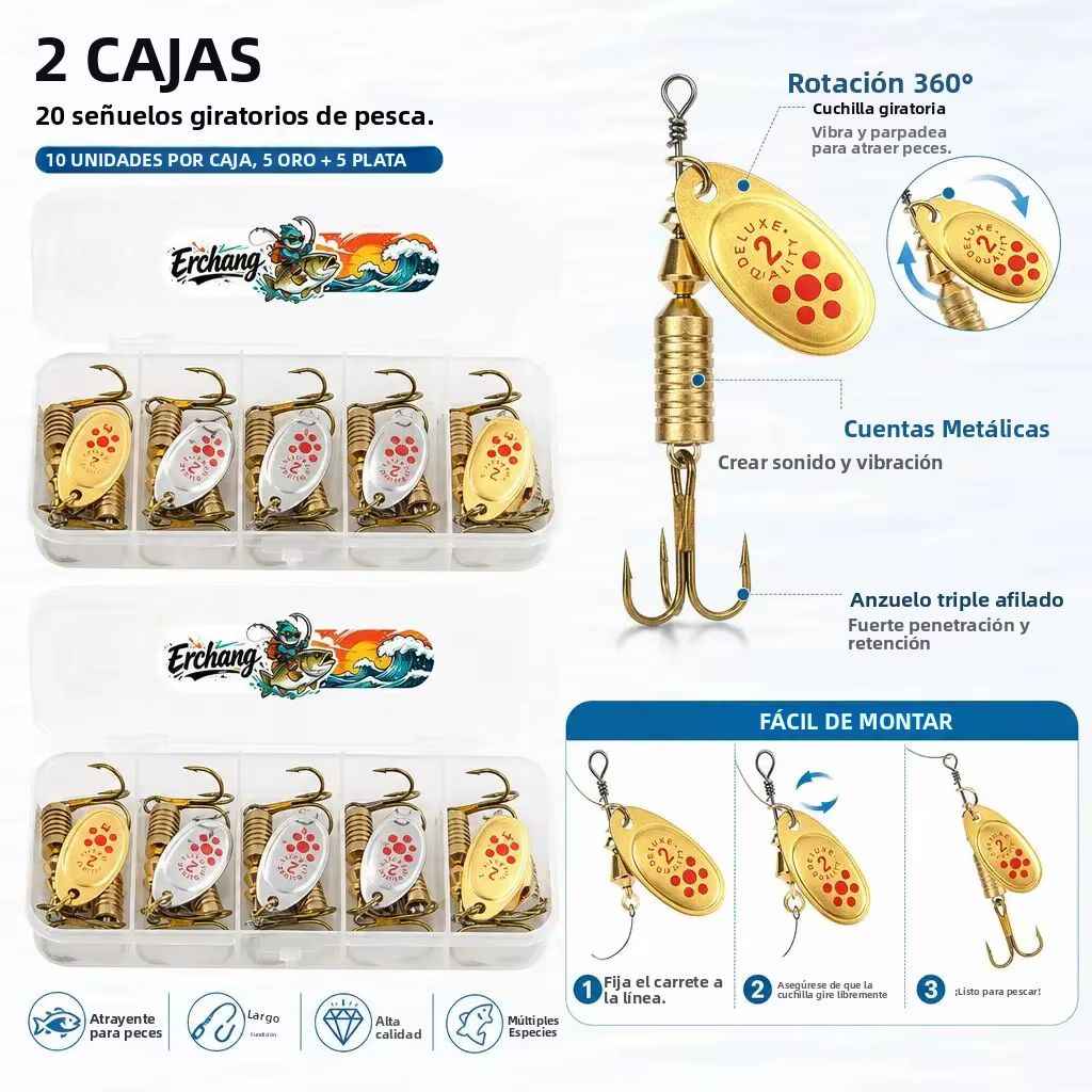 Erchang Cucharillas Metálicas para Pesca de Lubina y Trucha - imagen 3