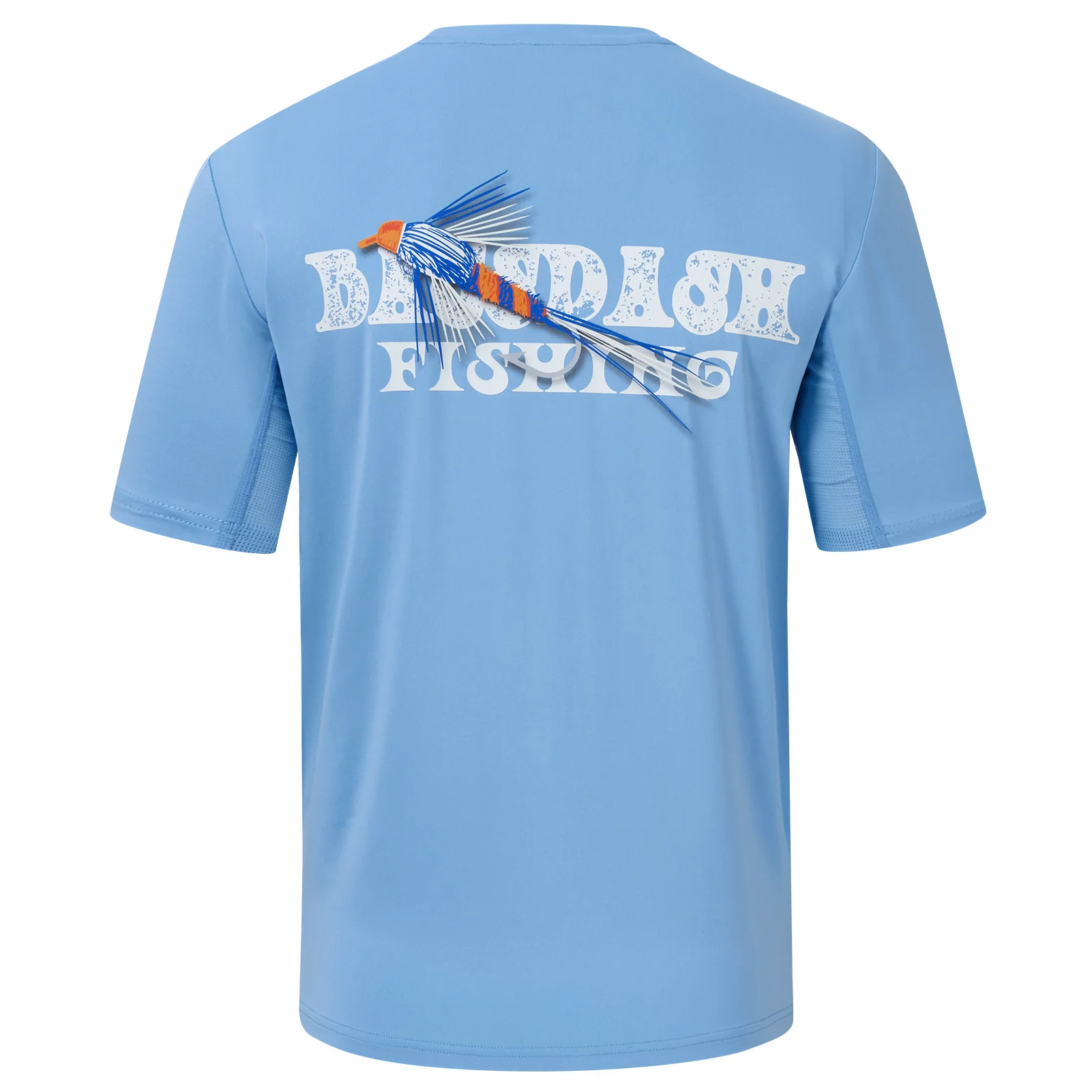 Vista trasera camiseta pesca manga corta con gráfico