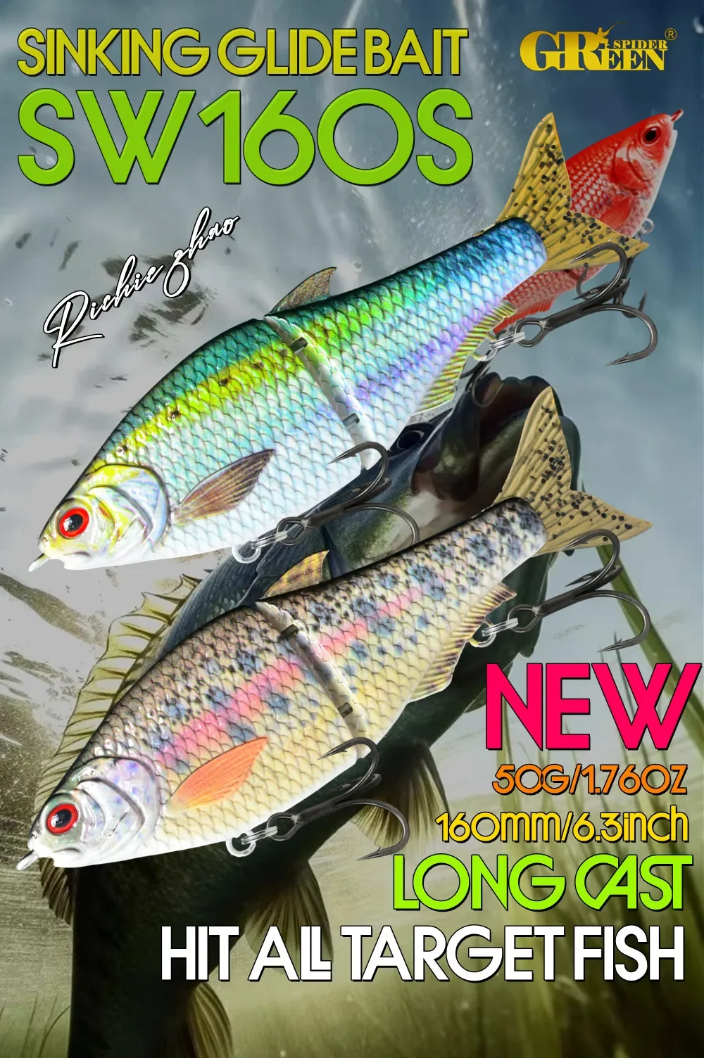 Señuelo GREENSPIDER Glide Swimbait 160mm visto de perfil