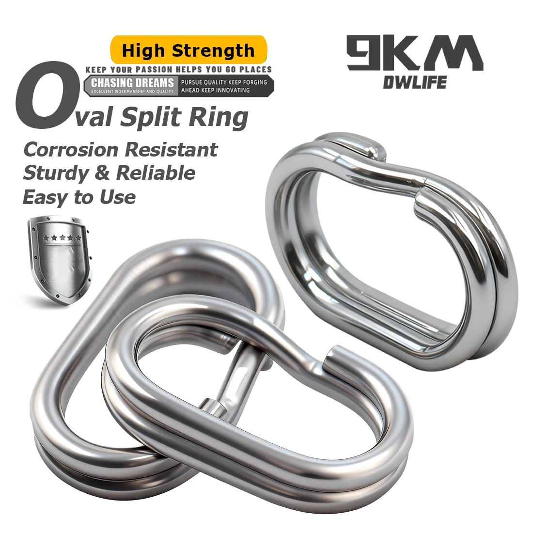 Anillo dividido ovalado de 9KM para pesca en acero inoxidable