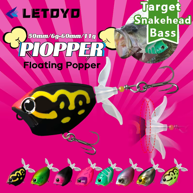 LETOYO Popper flotante 50-60mm con hélice giratoria para lubina