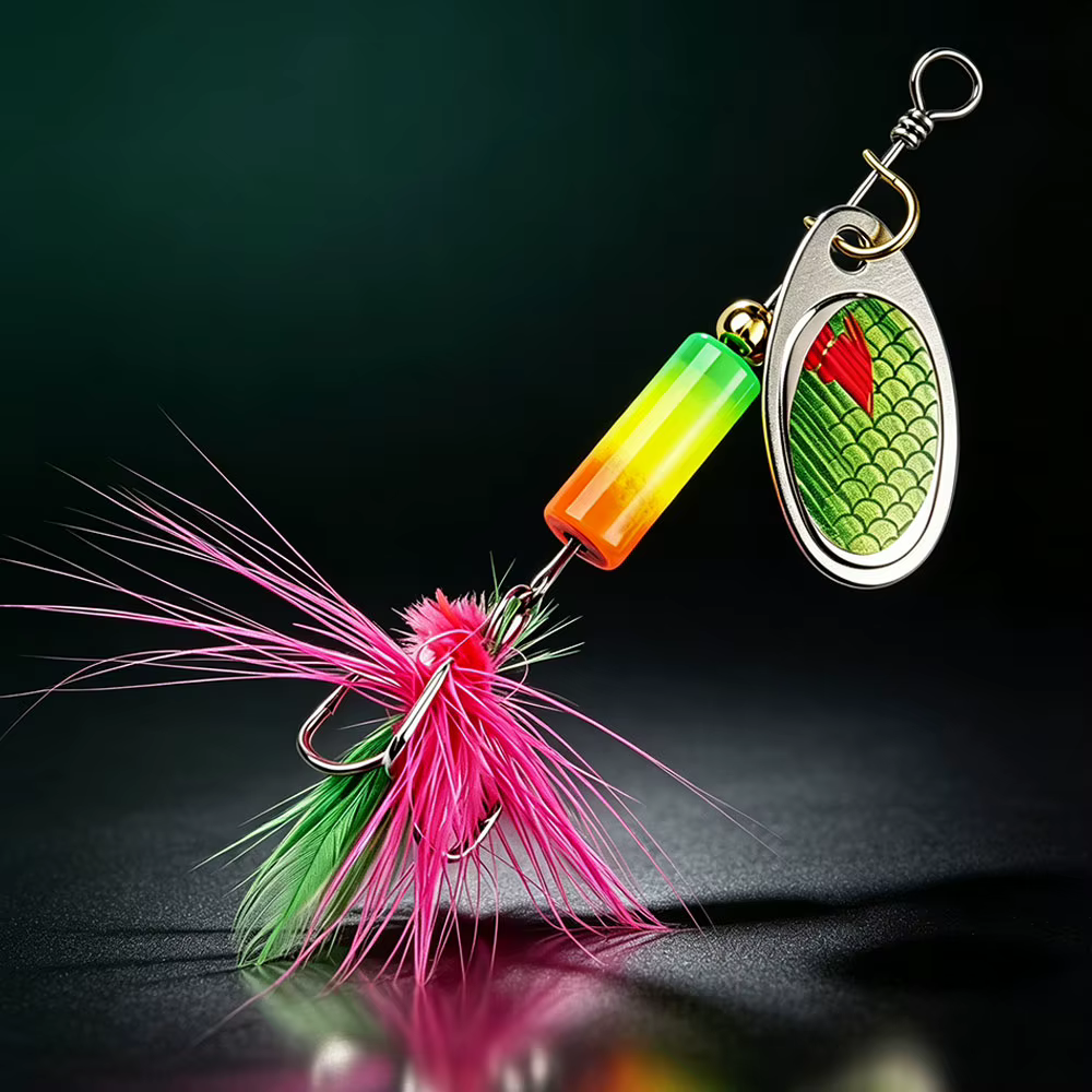 Señuelo Cuchara Giratorio con Anzuelo de Pluma para Pesca de Lubina - imagen 2