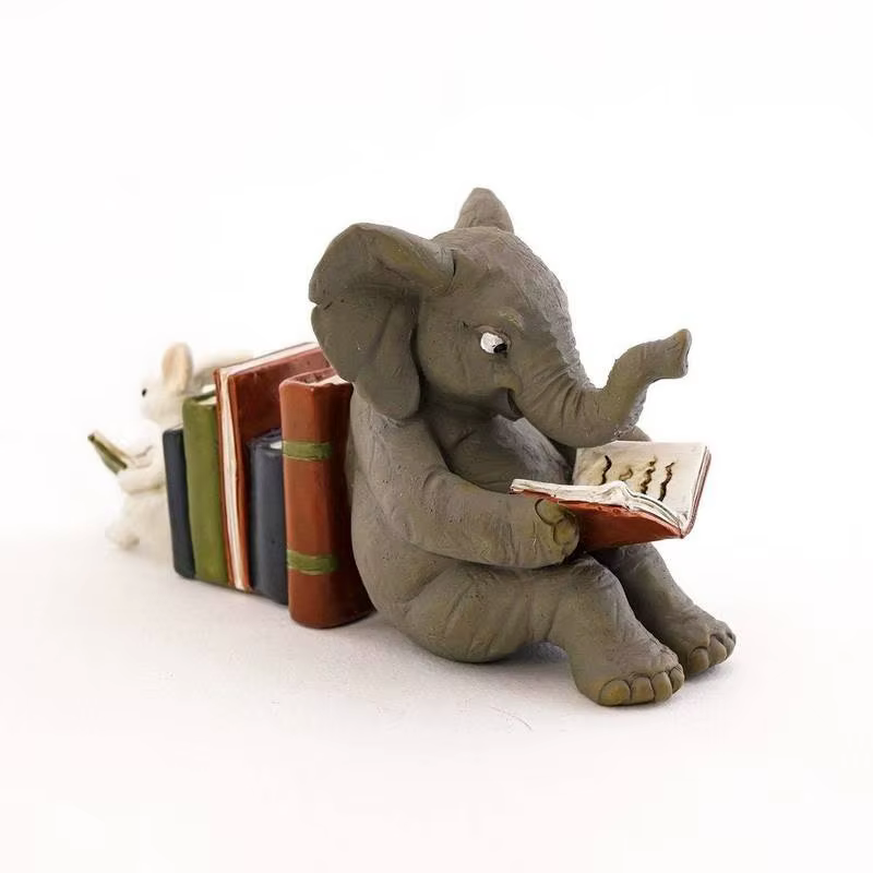 Sujetalibros elefante y conejo de resina – Decoración para lectura - imagen 4