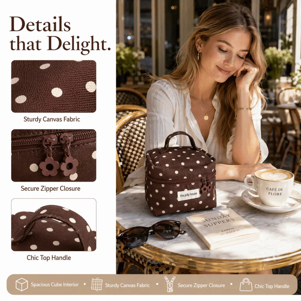 Bolsa de maquillaje portátil de lunares con gran capacidad para viaje - imagen 2