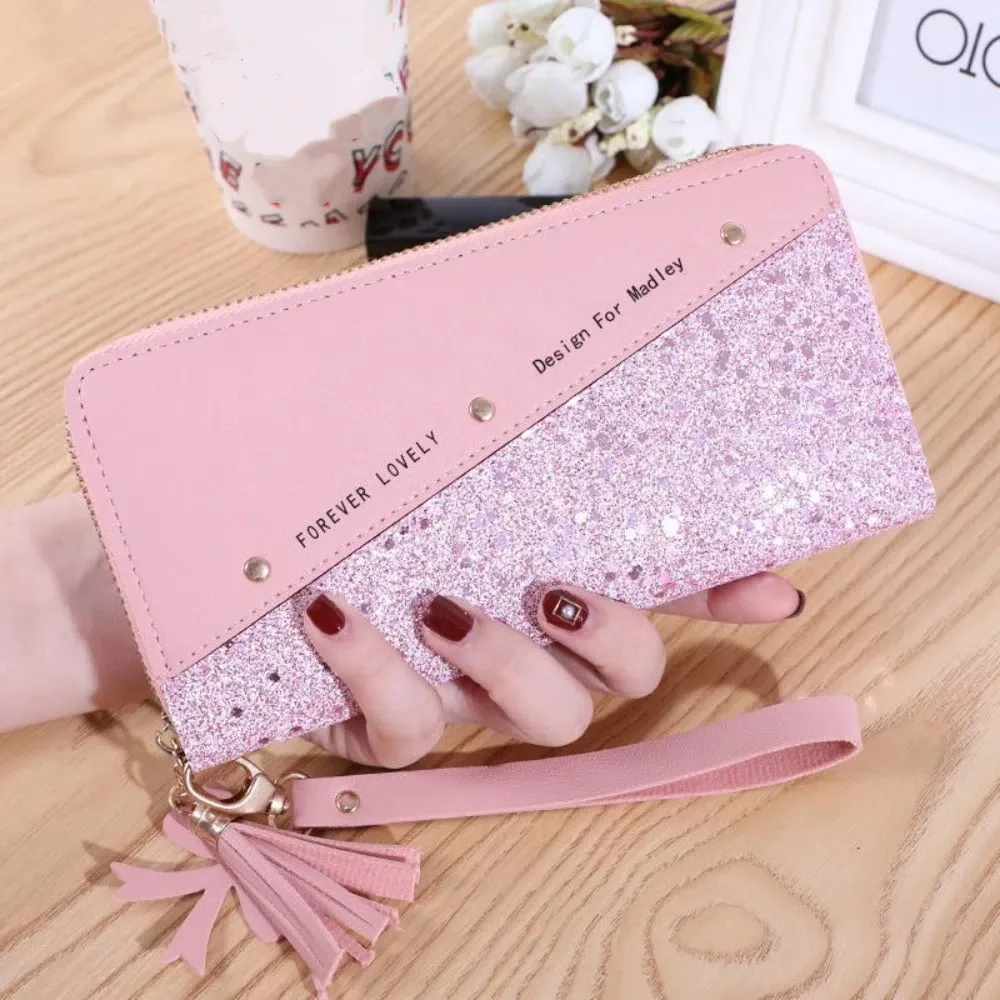 Cartera larga de piel PU para mujer con correa de muñeca - imagen 5
