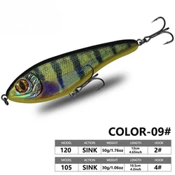 Jerkbait hundible para lucio con sonajero ruidoso y cebo duro