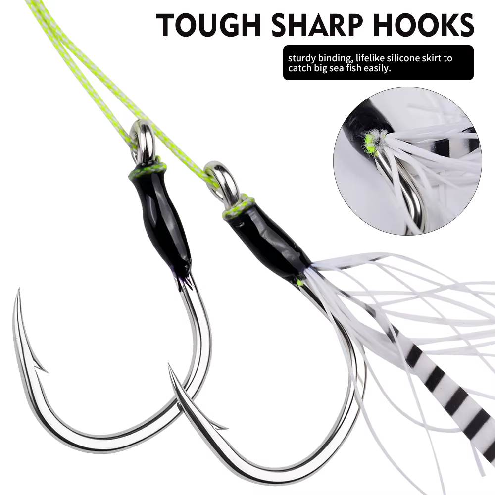 Jigs Proberos Doble Púas con Falda Zebra – Señuelo Seda Alta Mar - imagen 3