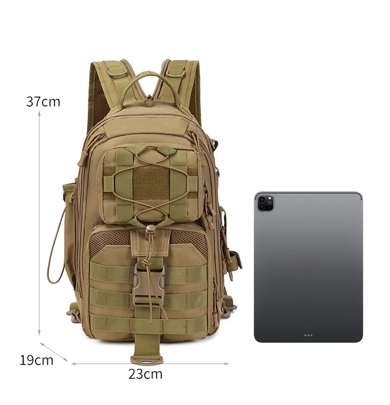 Mochila táctica de pesca scione con soportes para varillas y sistema Molle