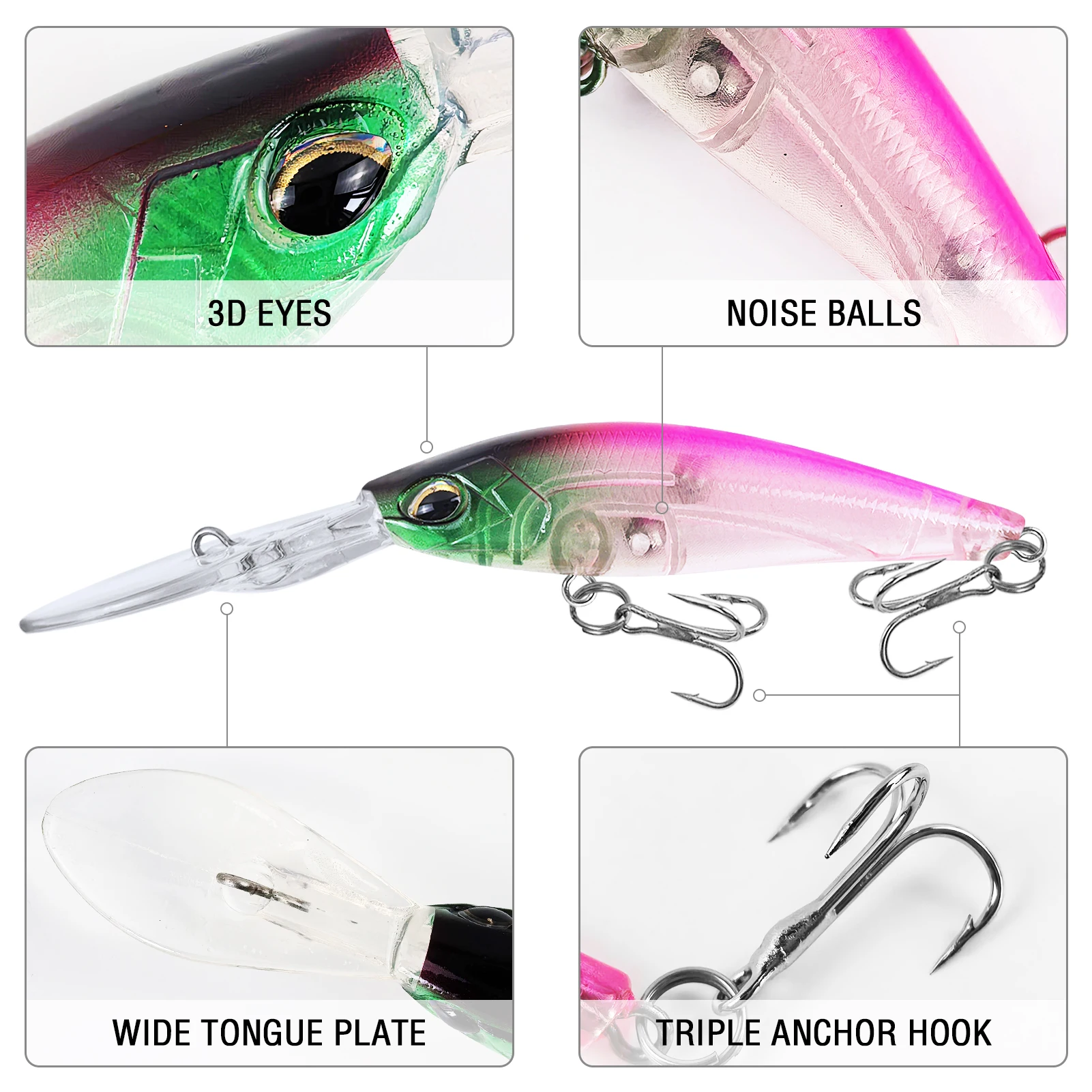 Wobbler Minnow FREE FISHER de lengua larga Crankbait - imagen 3
