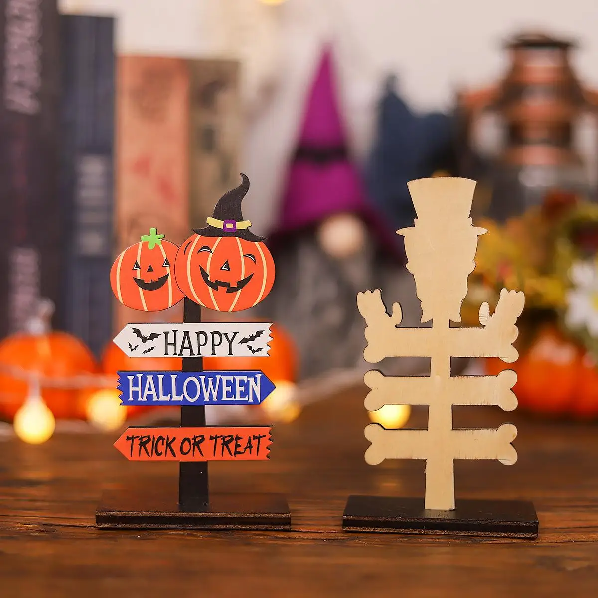 Adornos de madera Halloween 2026: calabaza y fantasma para escritorio