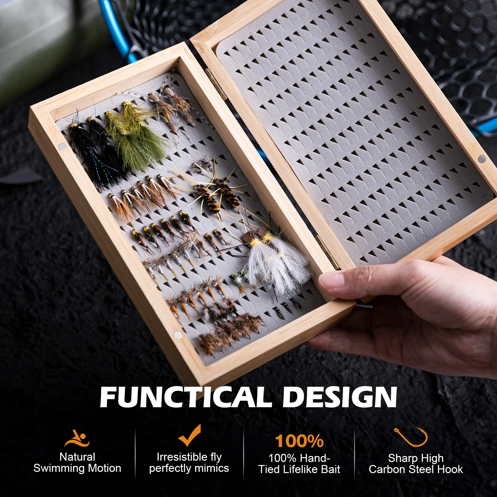 Detalle del atado manual y acabado de los señuelos