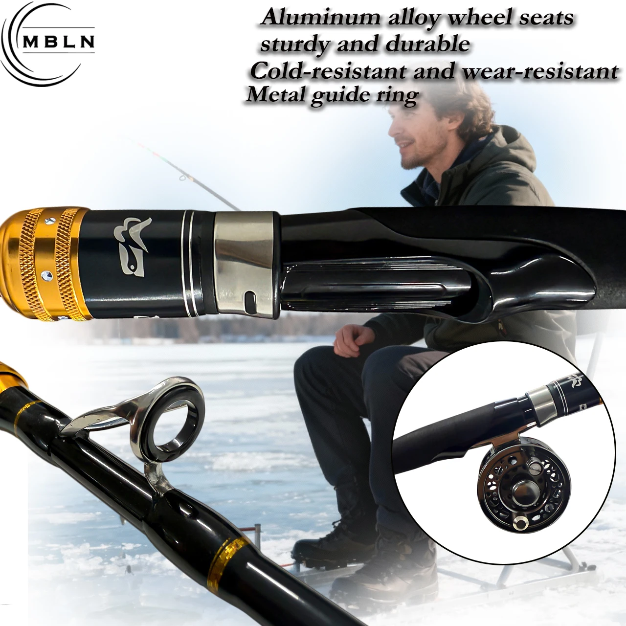 Caña de pesca en hielo de carbono – 2 secciones, guías metálicas - imagen 2