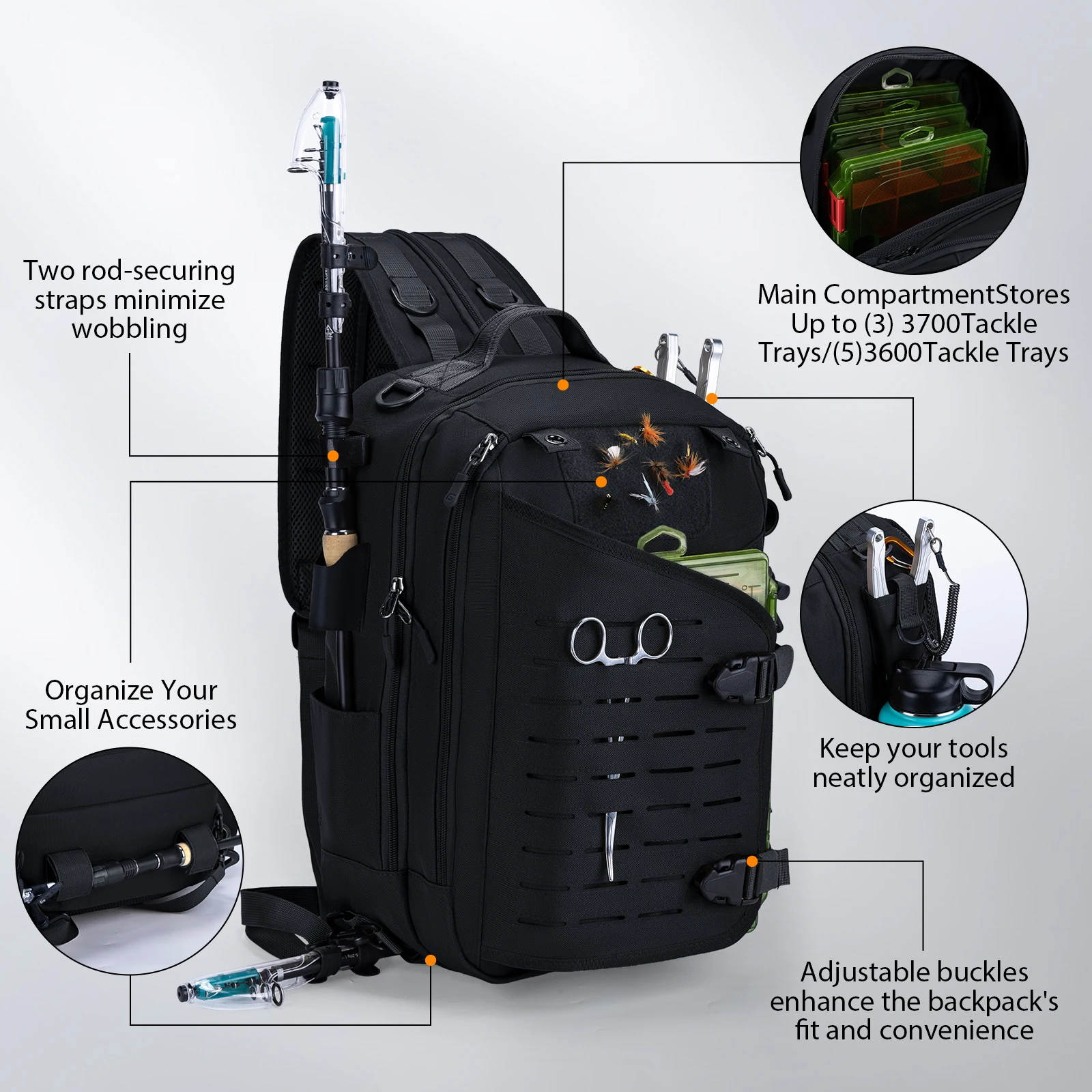 Vista general de la mochila con equipo completo cargado