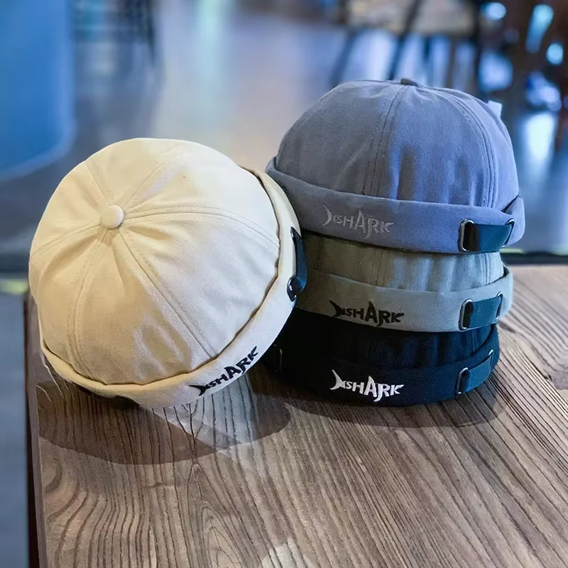 Gorro sin ala de melón algodón con bordado tiburón unisex para pesca - imagen 4