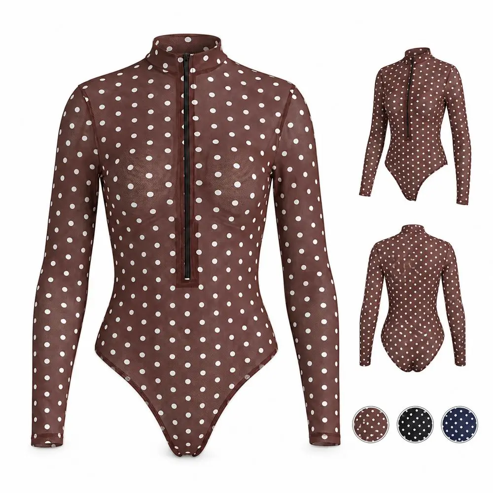 Traje de baño manga larga lunares con cremallera frontal y cuello alto - imagen 4