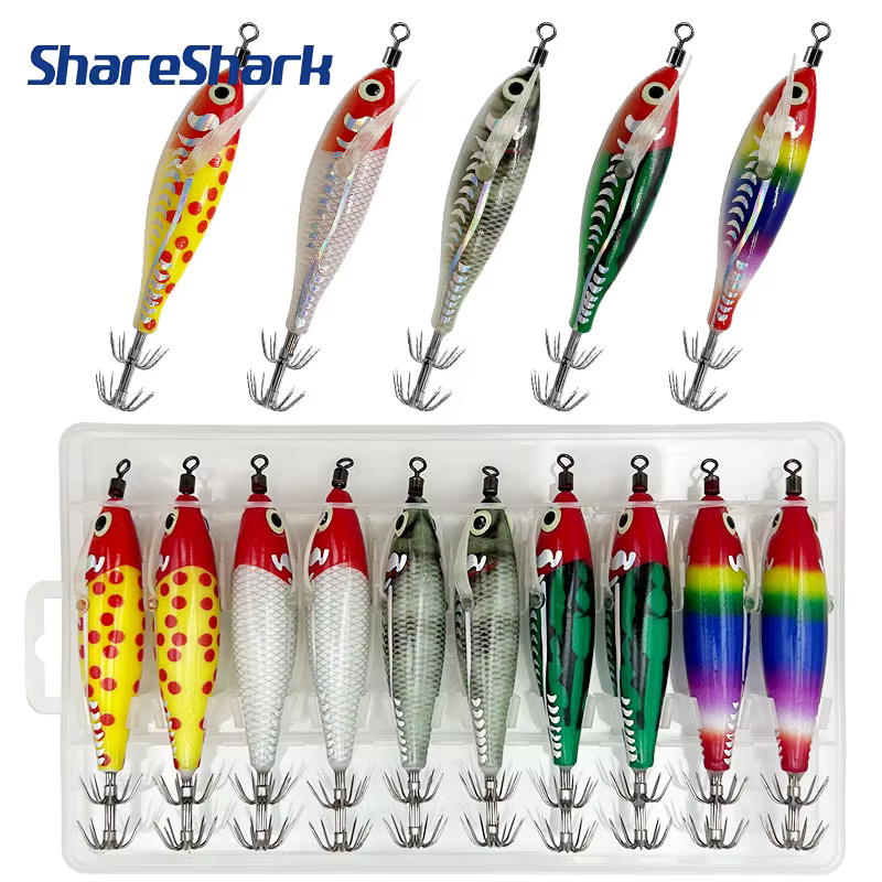 ShareShark Señuelos Calamar con Luz UV – Pesca Horizontal en Agua Salada - imagen 4