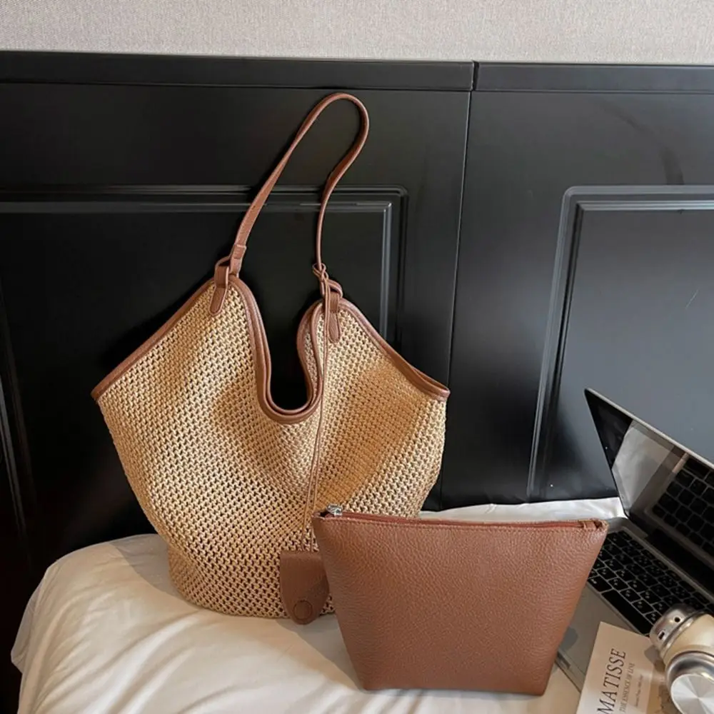 Bolso de playa tejido de paja con diseño hueco y gran capacidad - imagen 2