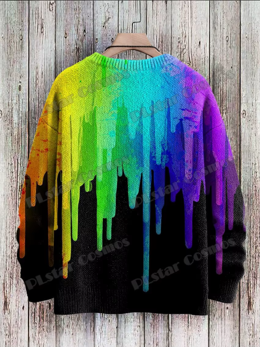 Jersey arcoíris acuarela unisex de punto con cuello redondo - imagen 4
