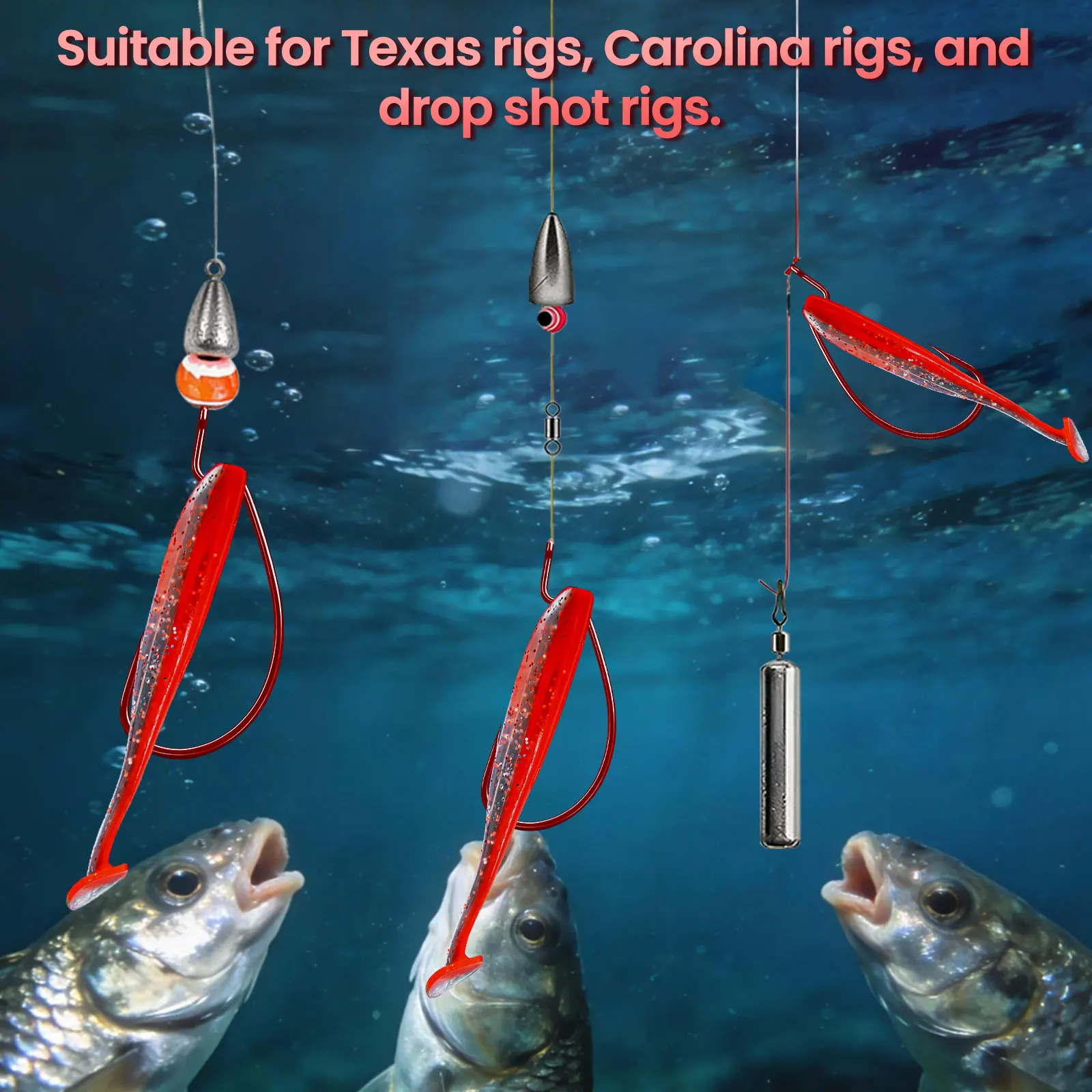 Anzuelos EWG offset rojos de acero alto carbono FishTrip para vinilo - imagen 5