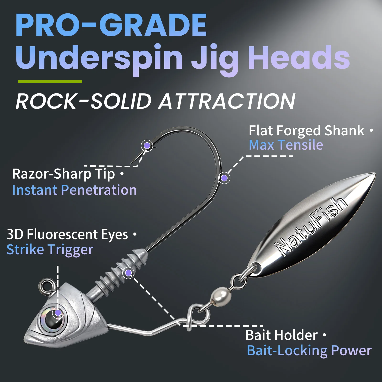 FishTrip Jig Head Underspin con cuchilla de latón para lubina - imagen 2