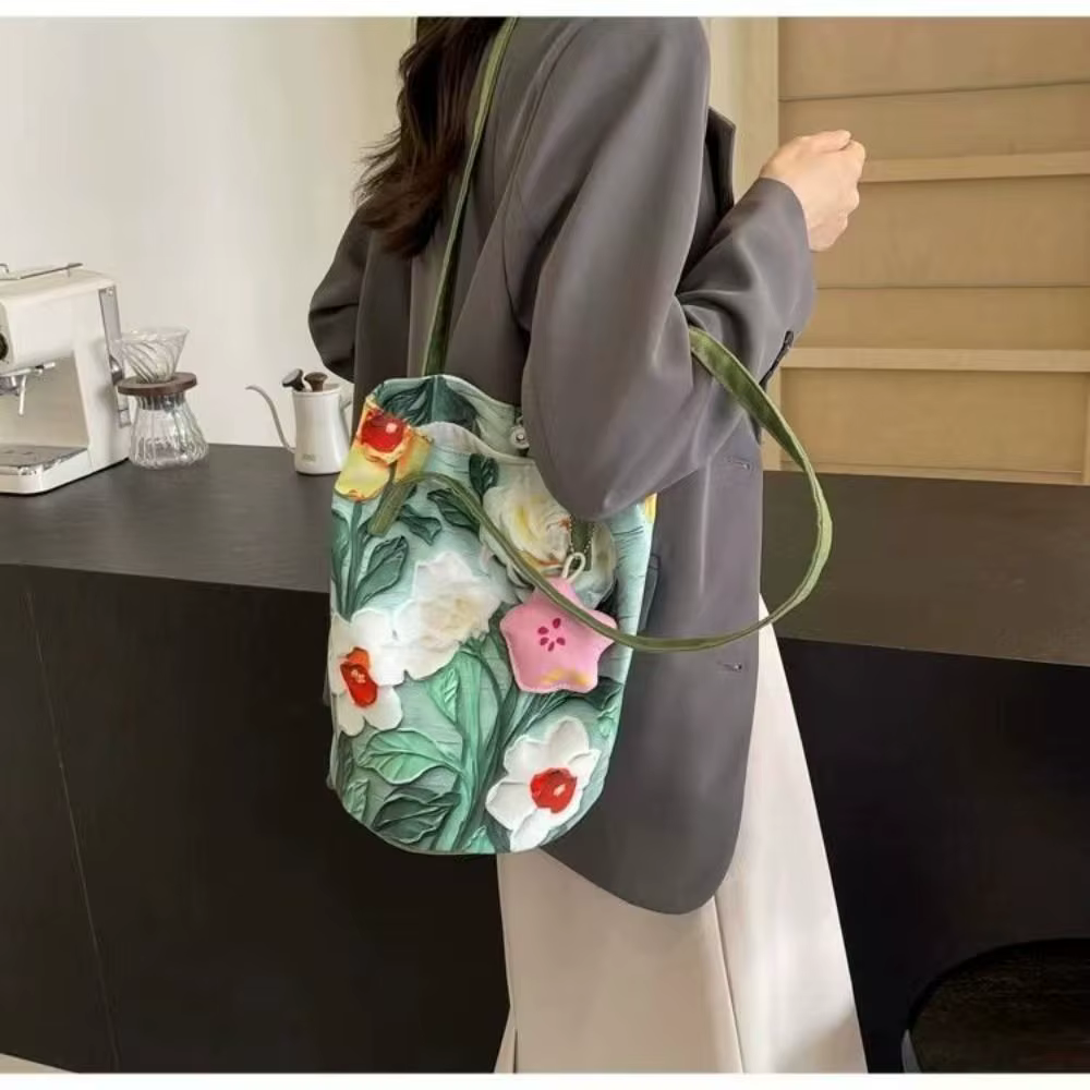 Bolso cubo floral de lona bandolera gran capacidad mujer