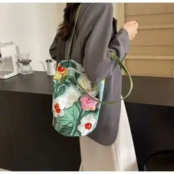 Bolso cubo floral de lona bandolera gran capacidad mujer