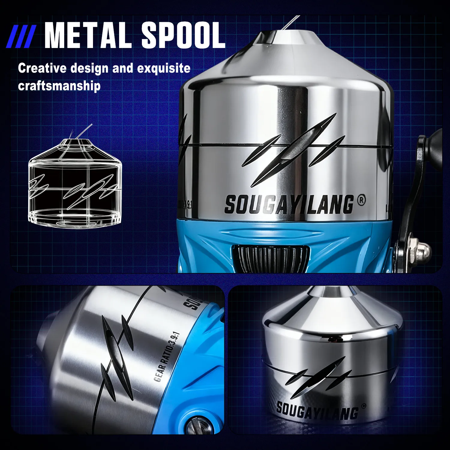 Sougayilang Spincast Carrete de Pesca Línea Preenrollada Botón Empuje - imagen 3