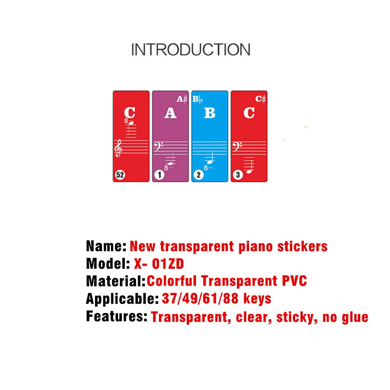 Pegatinas para teclado de piano – Símbolos y notas adhesivas transparentes - imagen 2
