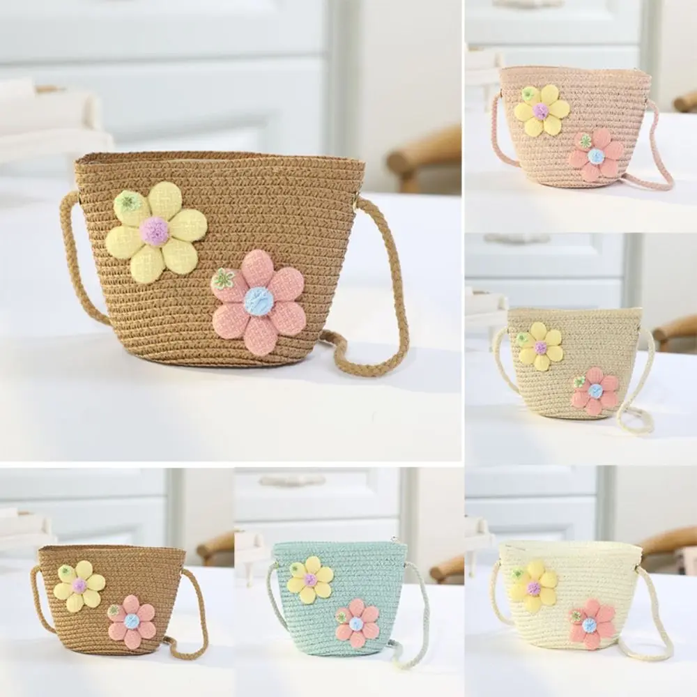 Bolso cruzado de paja tejido a mano para niña con monedero - imagen 3
