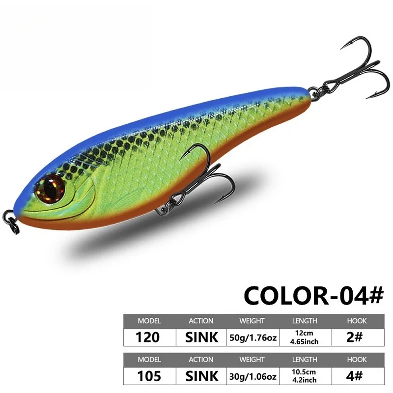 Jerkbait Glide hundido realista con ojos 3D y anzuelos para lucio