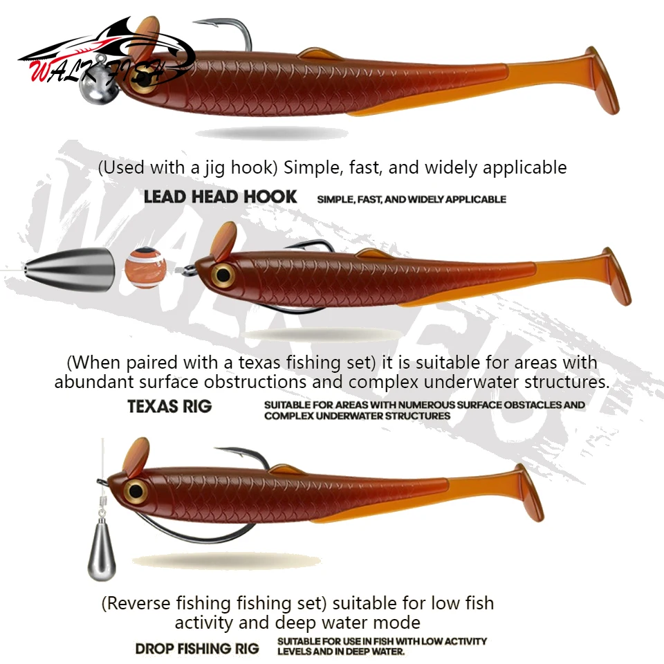 WALK FISH Señuelos blandos Swimbait con cola en T para jigging