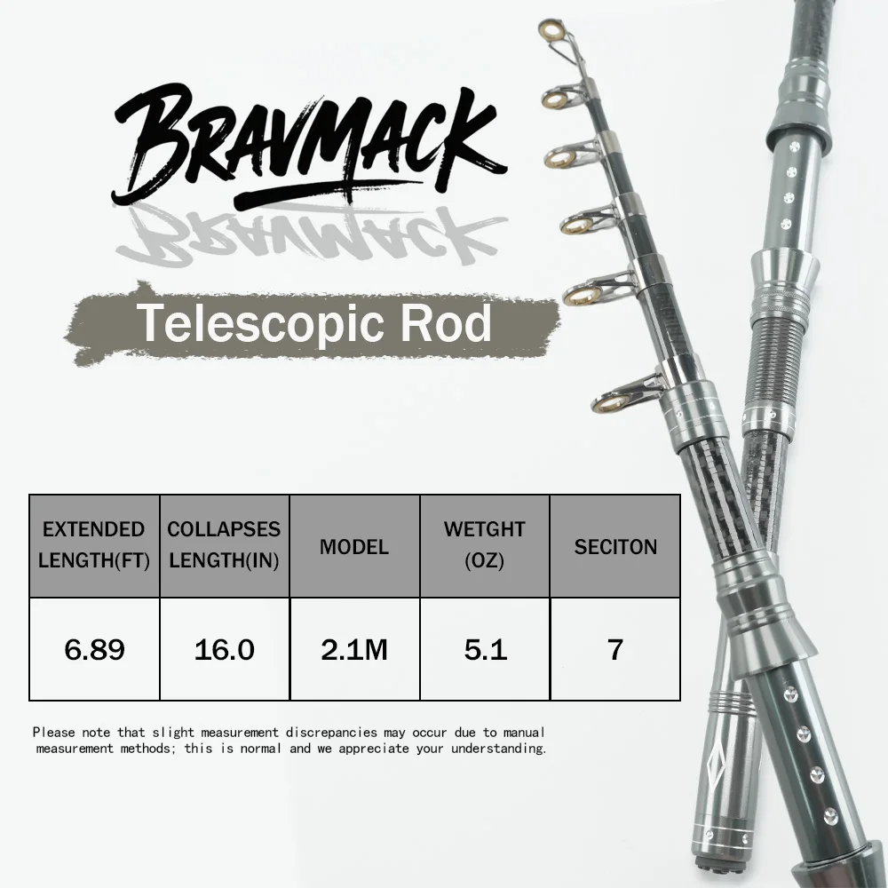 BRAVMACK Caña telescópica de fibra de carbono con carrete - imagen 3