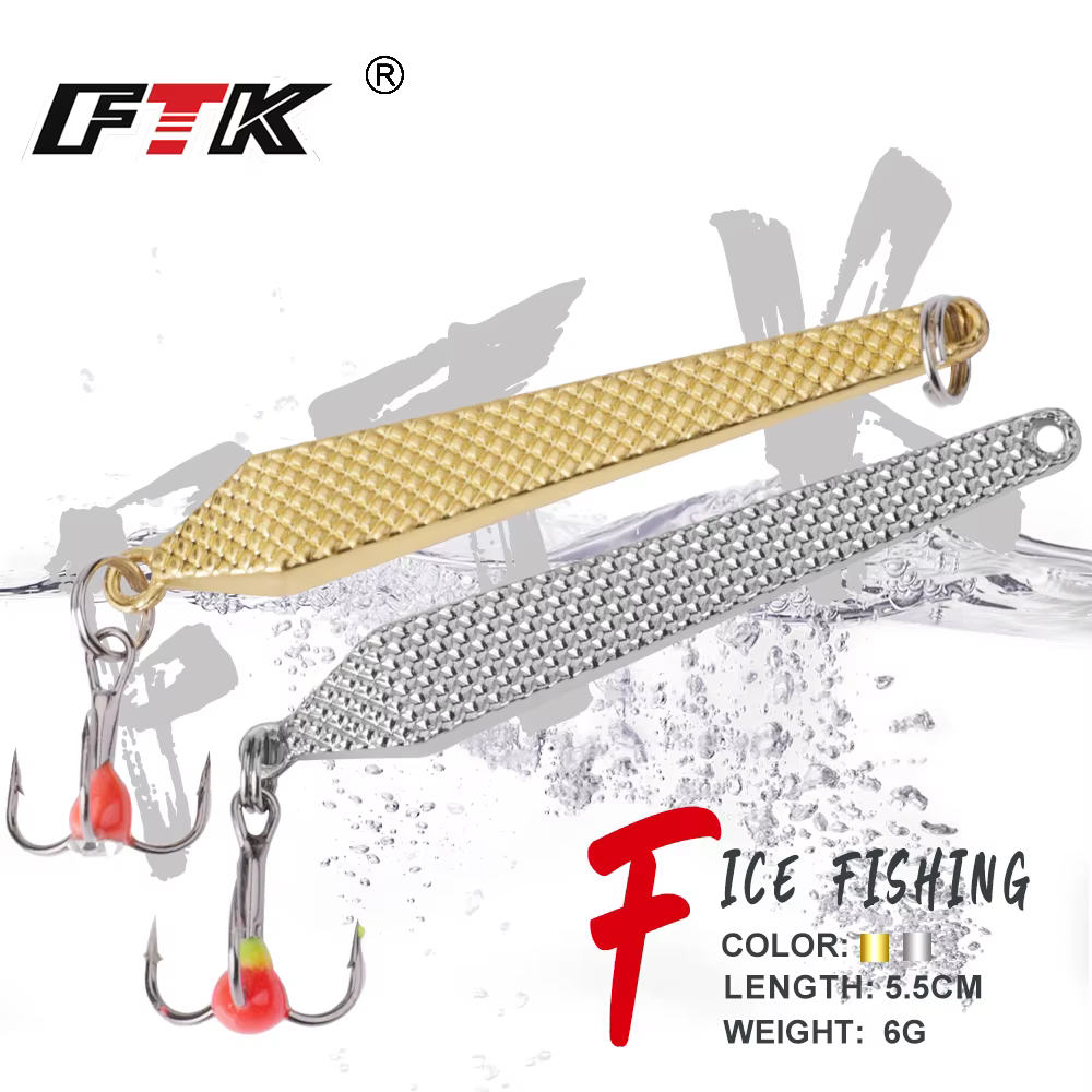 FTK Cuchara Giratoria Oro-Plata Anzuelo Triple Pesca Hielo Lubina - imagen 4