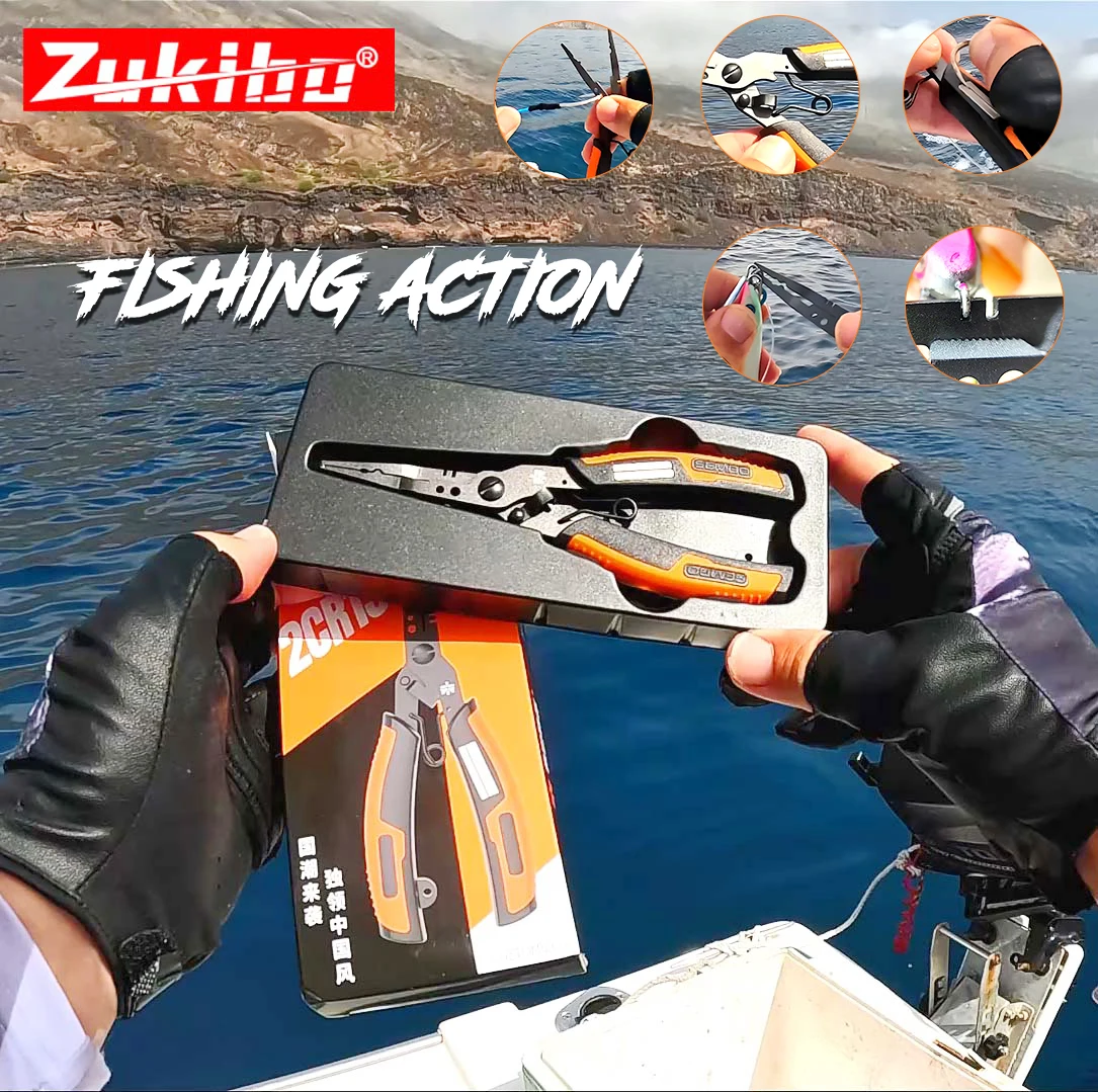 Alicates de pesca multifunción ZUKIBO con afilador de anzuelos