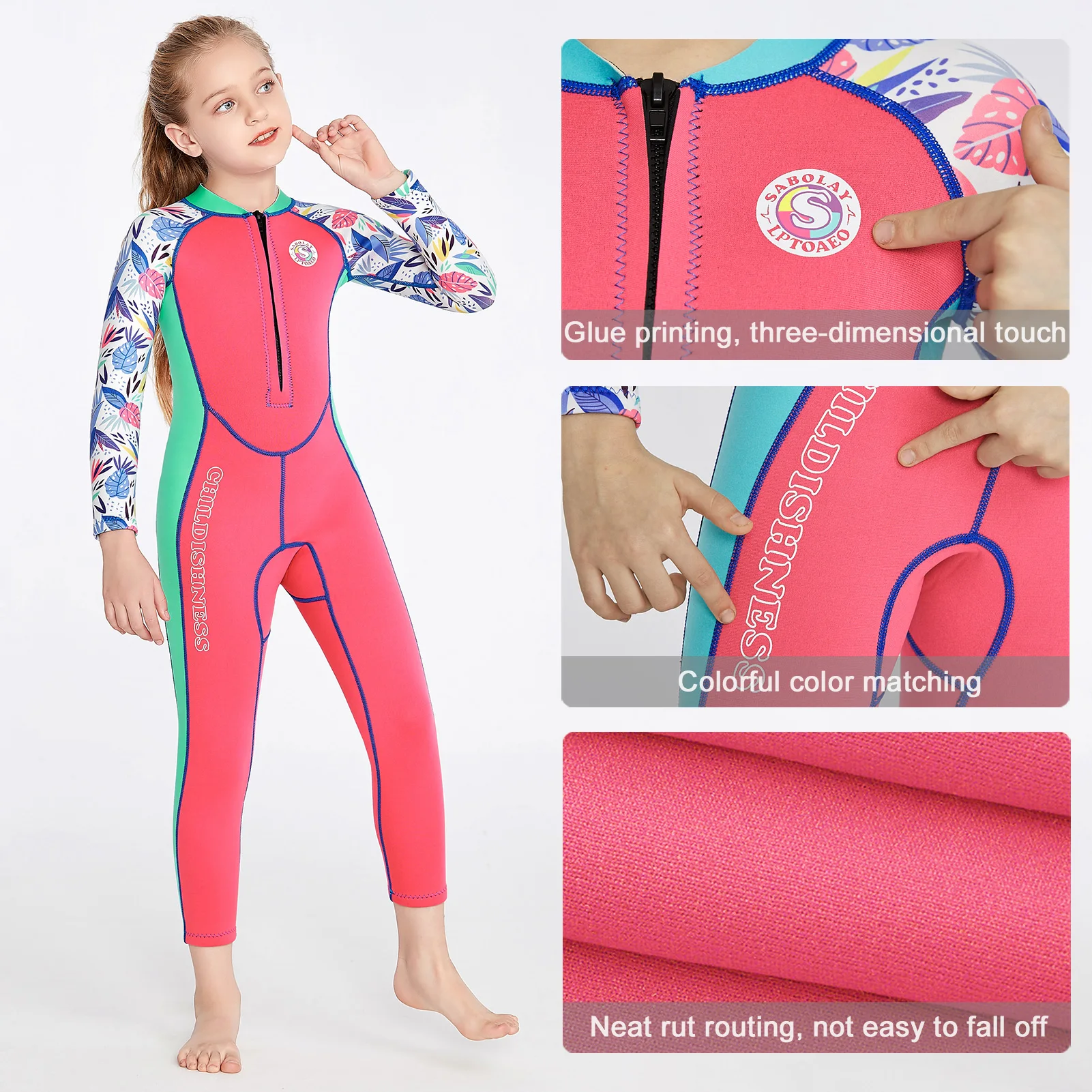 Traje de neopreno infantil manga larga cálido, protección UV