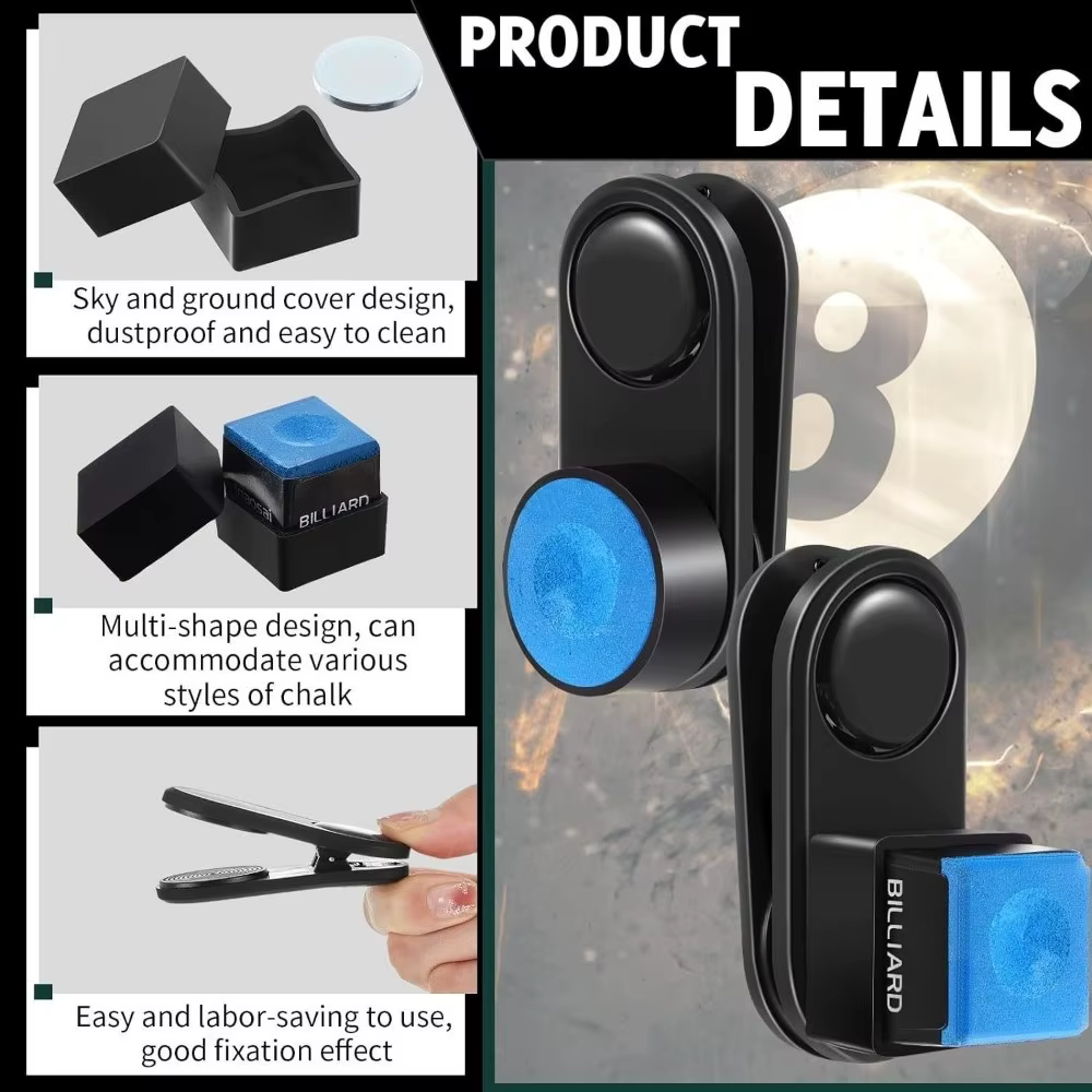 Estuche magnético para tiza de billar – Silencioso con clip hermético
