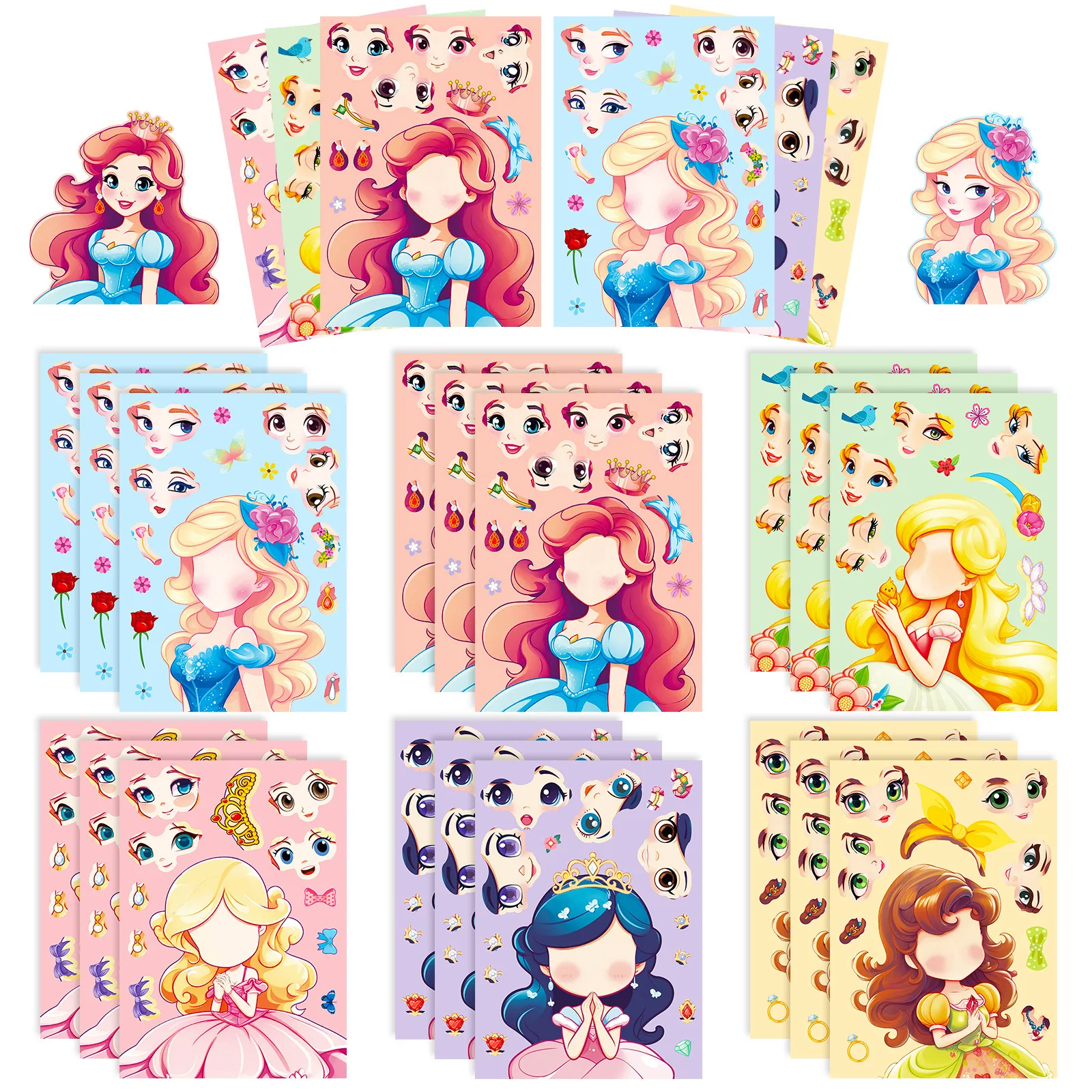 Conjunto de 6 hojas y pegatinas de princesas