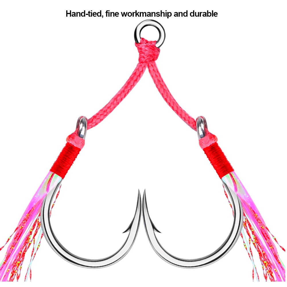 Anzuelos Jigging doble púas acero alto carbono Proberos – plumas rosa - imagen 2