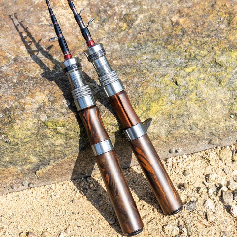 Caña telescópica Fishingfans plegada mostrando su tamaño compacto de viaje