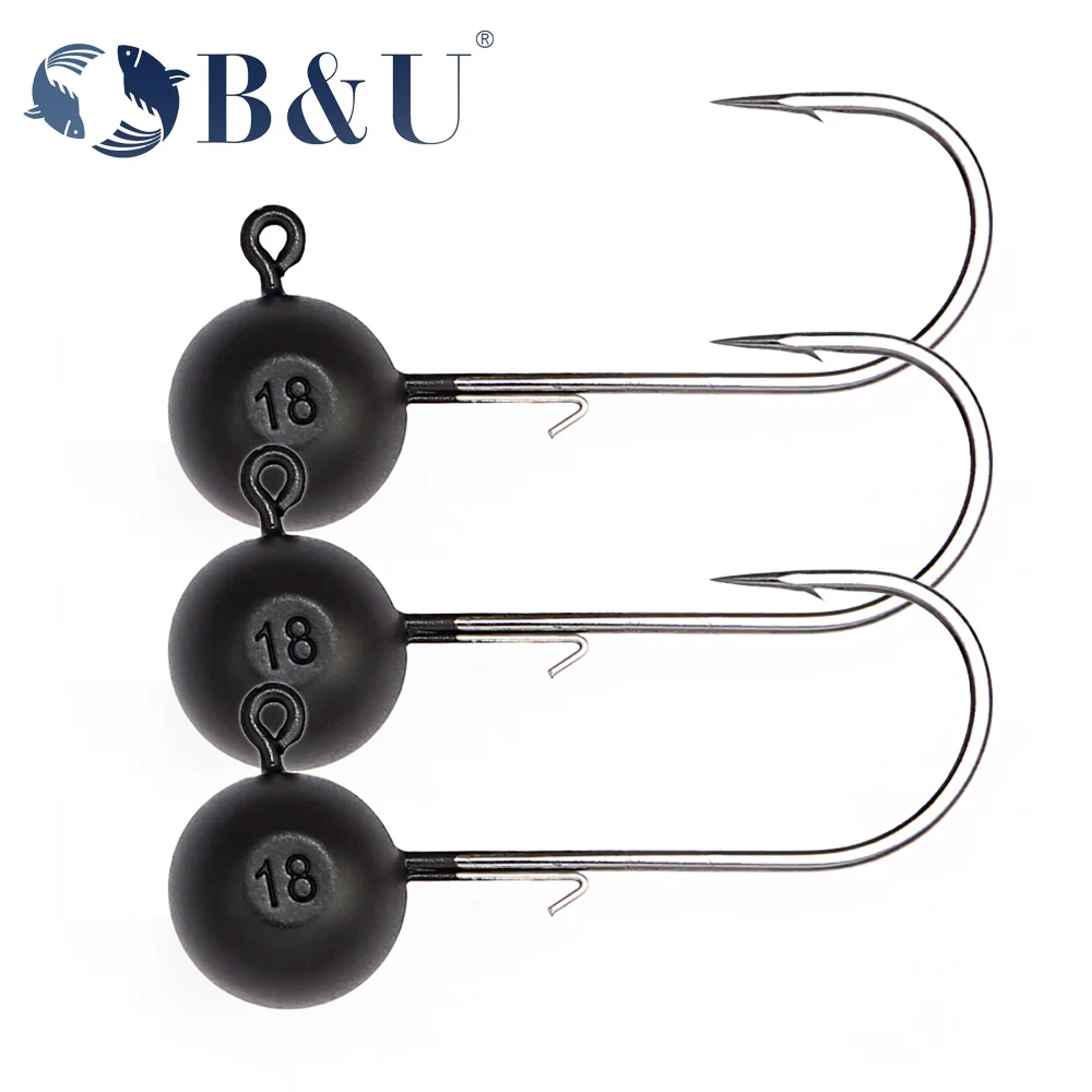 Anzuelos Jig Head tungsteno B&U con púas para depredadores