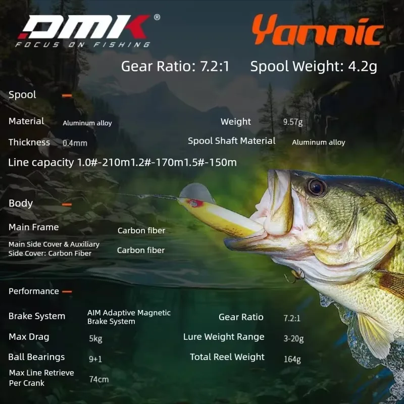 Carrete baitcast DMK Yannic con freno magnético y fibra de carbono - imagen 4