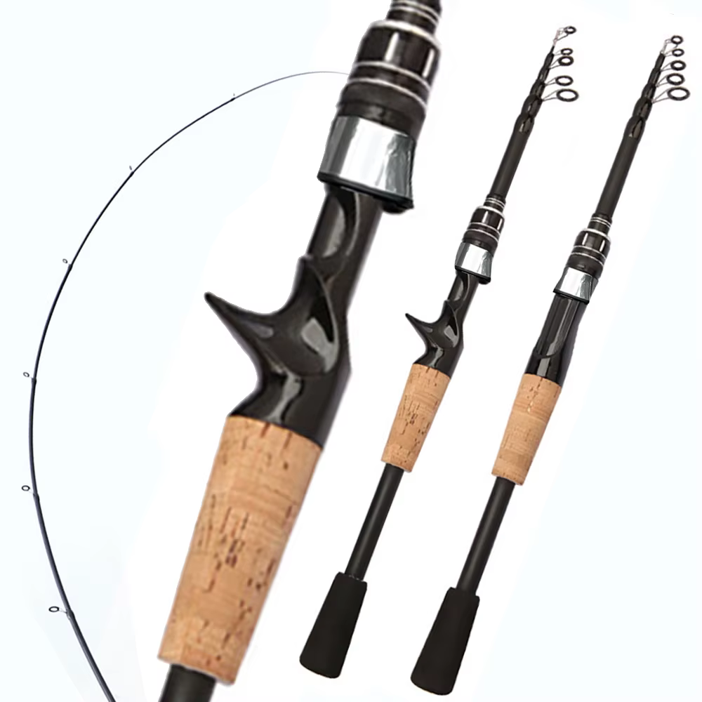 Caña telescópica carbono Baitcasting – Mango madera 8-25g - imagen 3